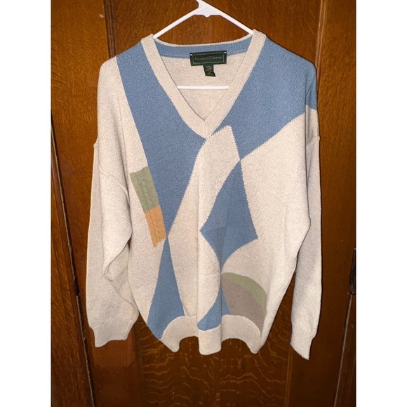 Patrick O'Connor Other - Patrick O'Connor Mens V-Neck Linen Cotton Geometric Knit Sweater Ireland Cream M